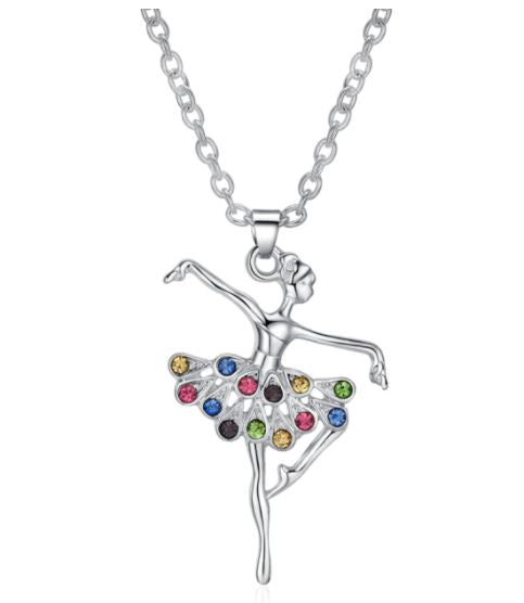 N1690 Silver Multi Color Rhinestones Ballerina Necklace with FREE Earrings - Iris Fashion Jewelry