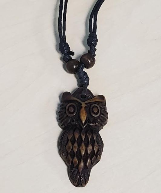 N1633 Owl on Leather Cord Necklace - Iris Fashion Jewelry