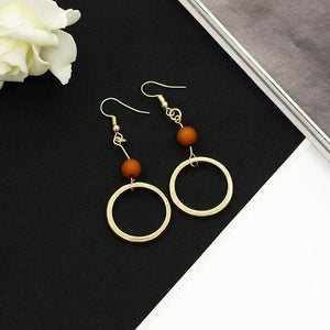 E676 Gold Hoop with Brown Bead Earrings - Iris Fashion Jewelry