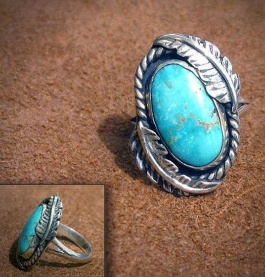 R34 Silver Turquoise Crackle Stone Feather Ring - Iris Fashion Jewelry