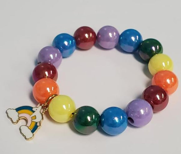 L248 Multi Color Pearlized Beads Rainbow & Unicorn Charm Bracelet - Iris Fashion Jewelry