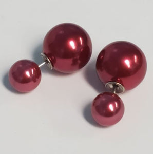 *E374 Pearlized Burgundy Small Double Ball Earrings - Iris Fashion Jewelry