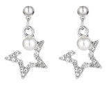 E512 Silver Rhinestone Star Pearl Earrings - Iris Fashion Jewelry