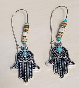 E159 Silver Buddhist Hand Bead Accent Earrings - Iris Fashion Jewelry