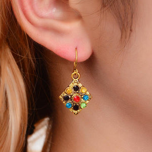 E248 Gold with Multi Gem Earrings - Iris Fashion Jewelry