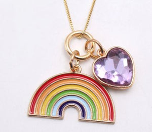 L373 Gold Rainbow Lavender Gemstone Heart Charm Necklace FREE EARRINGS - Iris Fashion Jewelry