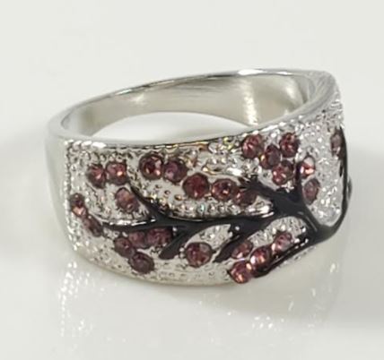 R68 Silver Pink Gemstone Tree Design Ring - Iris Fashion Jewelry