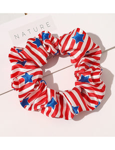 H712 Red & White Stripe Blue Star Hair Scrunchie - Iris Fashion Jewelry