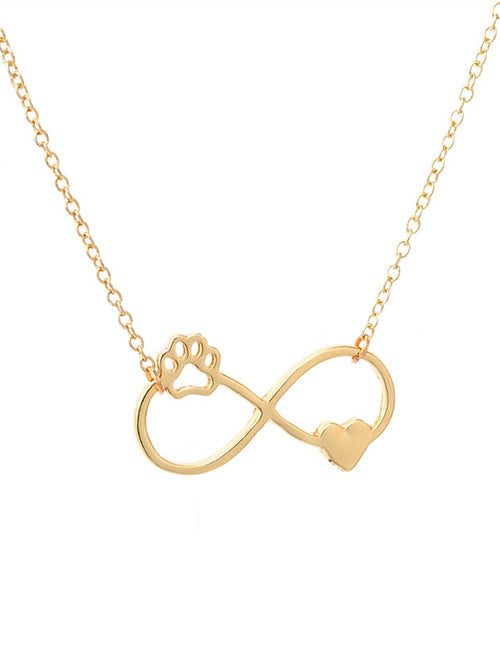 N595 Gold Infinity Paw Print Necklace with FREE Earrings - Iris Fashion Jewelry