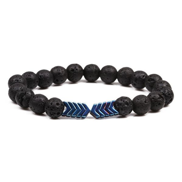 B271 Black Lava Stone Iridescent Blue Arrows Bracelet - Iris Fashion Jewelry