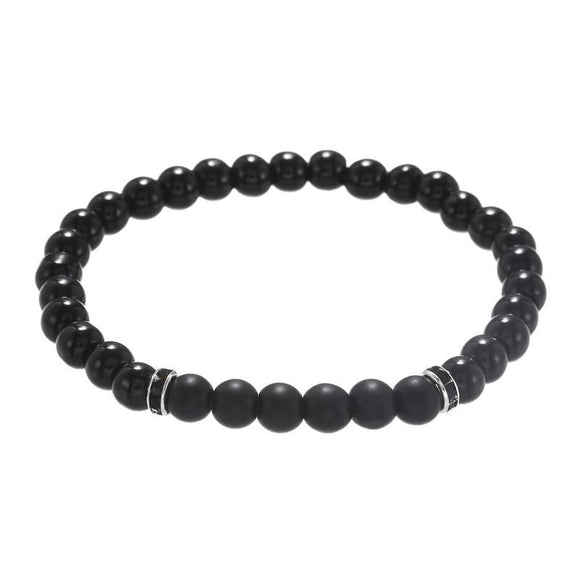 *B391 Black Frosted Accent Black Bead Bracelet - Iris Fashion Jewelry