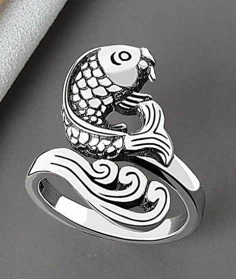 AR06 Silver Koi Fish Adjustable Ring - Iris Fashion Jewelry