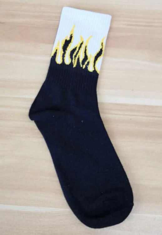 SF443 White & Black Yellow Flames Socks - Iris Fashion Jewelry