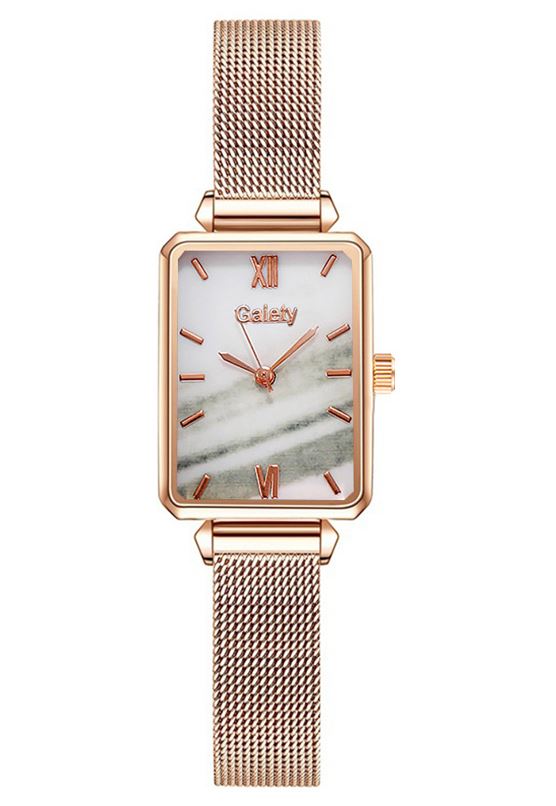 W470 Rose Gold White Marble Mesh Magnetic Band Quartz Watch - Iris Fashion Jewelry
