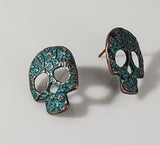 E978 Bronze Distressed Skull Stud Earrings - Iris Fashion Jewelry