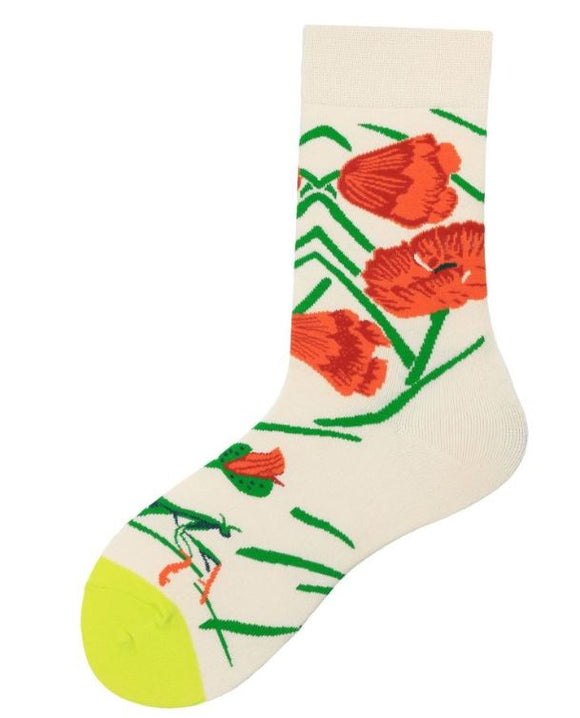 SF920 Beige Orange Floral Print Socks - Iris Fashion Jewelry