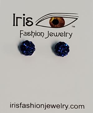 *E724 Royal Blue Rhinestone Covered Ball Magnetic Earrings - Iris Fashion Jewelry