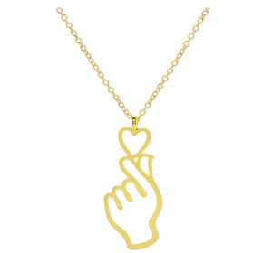 N684 Gold Hand & Heart Necklace with FREE Earrings - Iris Fashion Jewelry