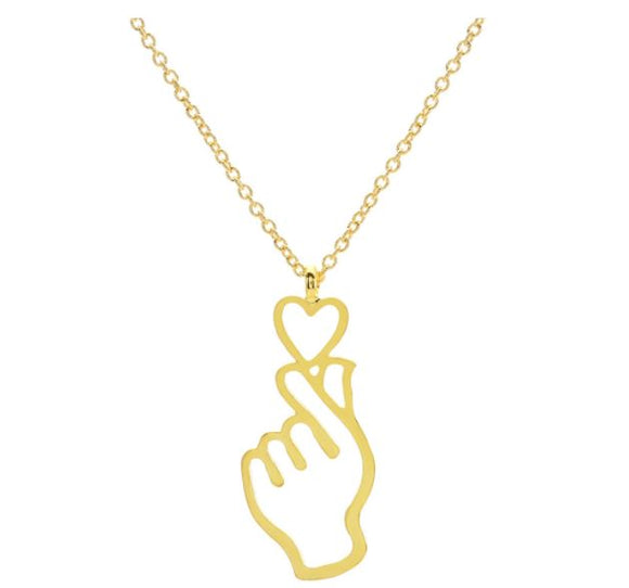 N684 Gold Hand & Heart Necklace with FREE Earrings - Iris Fashion Jewelry