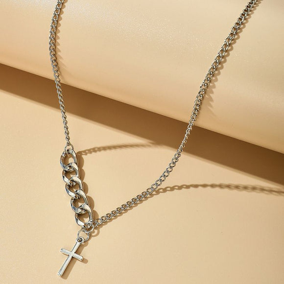 N1787 Silver Cross Chain Accent Necklace with FREE Earrings - Iris Fashion Jewelry
