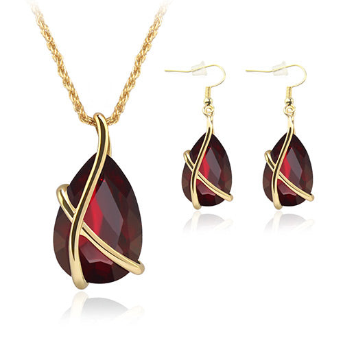 N1568 Gold Red Gemstone Necklace FREE Earrings - Iris Fashion Jewelry
