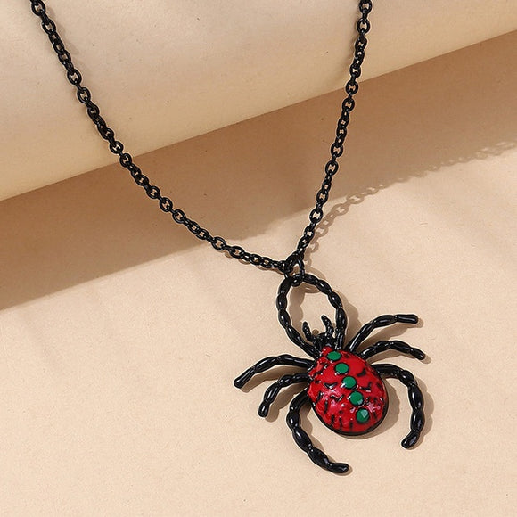 N764 Black Red Body Spider Necklace with FREE Earrings - Iris Fashion Jewelry