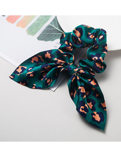 H59 Green Leopard Hair Scrunchie with Bow - Iris Fashion Jewelry