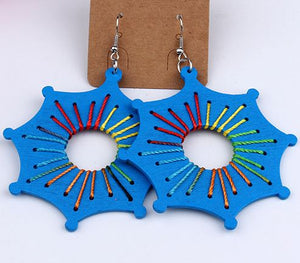 *E946 Large Fashion Blue Multi Color Thread Geometric Earrings - Iris Fashion Jewelry