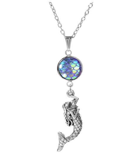 N1725 Silver Iridescent Lavender Mermaid Fish Scale Necklace With FREE Earrings - Iris Fashion Jewelry