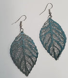 E84 Silver Glitter Metal Leaf Earrings - Iris Fashion Jewelry