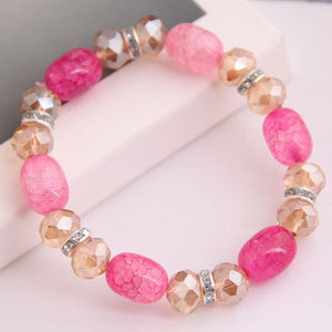 B569 Pink Crackle Stone with Gems Bracelet - Iris Fashion Jewelry