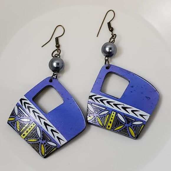 E1502 Blue Geometric Coconut Shell Wooden Earrings - Iris Fashion Jewelry