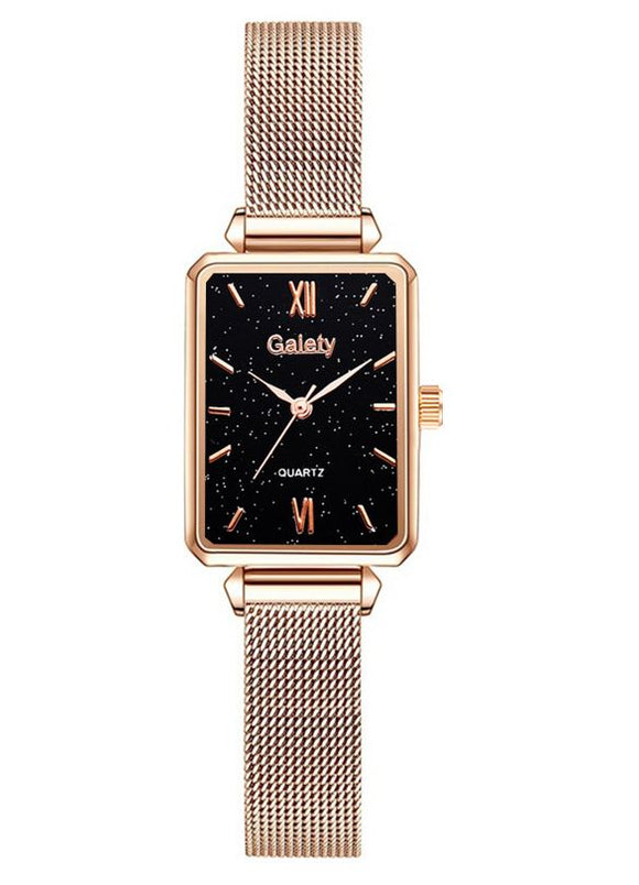 W466 Rose Gold Black Glitter Mesh Magnetic Band Quartz Watch - Iris Fashion Jewelry