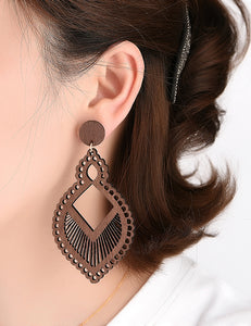 E1607 Brown Wooden Geometric Earrings - Iris Fashion Jewelry