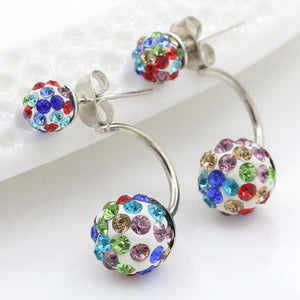 E189 Multi Color Crystal Peek A Boo Double Ball Earrings - Iris Fashion Jewelry