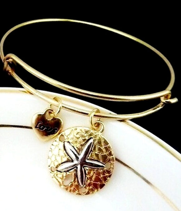 B103 Antique Gold Silver Sand Dollar Charm Bracelet - Iris Fashion Jewelry