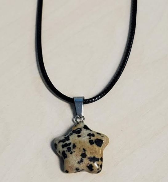N245 Beige Spotted Star Natural Quartz Stone on Leather Cord Necklace with FREE Earrings - Iris Fashion Jewelry