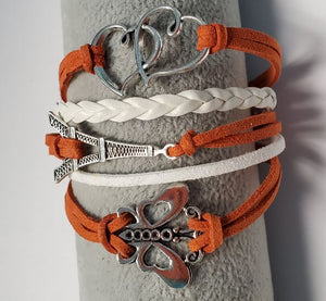 B741 Orange Butterfly Hearts Eiffel Tower Leather Layered Bracelet - Iris Fashion Jewelry