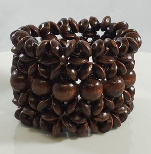 B320 Brown Flower Design Wooden Bead Bracelet - Iris Fashion Jewelry