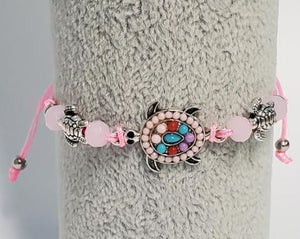 B375 Light Pink Bead Turtle Cord Bracelet - Iris Fashion Jewelry