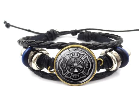 *B821 Black Fire Rescue Leather Bracelet - Iris Fashion Jewelry