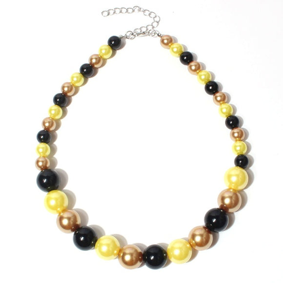 N1931 Silver Black Yellow Gold Pearl Bead Necklace With Free Earrings - Iris Fashion Jewelry