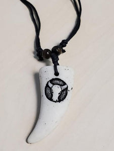 N392 Tooth with Steer on Leather Cord Necklace - Iris Fashion Jewelry