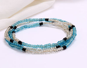 B1064 Clear Blue Black Seed Beads Strand Bracelet - Iris Fashion Jewelry