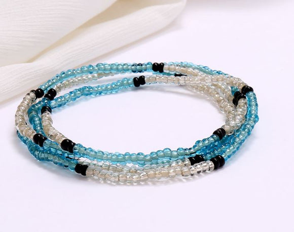 B1064 Clear Blue Black Seed Beads Strand Bracelet - Iris Fashion Jewelry