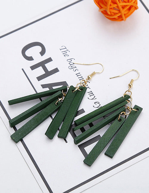 E1422 Green Wooden Tassel Earrings - Iris Fashion Jewelry