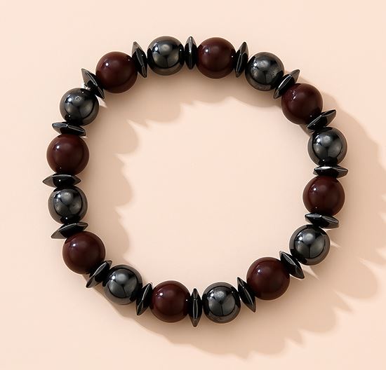 B649 Gun Metal & Burgundy Hematite Bead Bracelet - Iris Fashion Jewelry