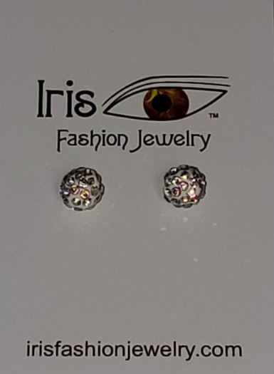 *E573 White Ball Iridescent Rhinestones Magnetic Earrings - Iris Fashion Jewelry