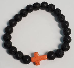 B839 Black Lava Stone Orange Cross Bead Bracelet - Iris Fashion Jewelry