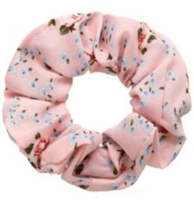 H760 Pale Pink Blue Flowers Hair Scrunchie - Iris Fashion Jewelry